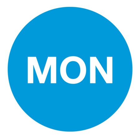 Nevs Dissolvable DaySpots - Monday 3/4" circle White w/Blue DDOT-M34W